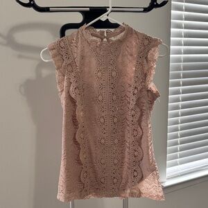 Adiva Rose Tan Lace Sleeveless Mock Neck Top
